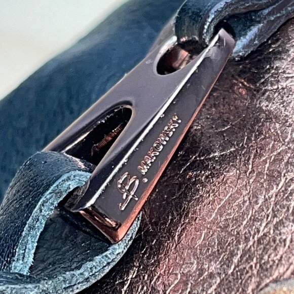 B. Makowsky Women’s Black & Bronze Leather With Fringe Zippered Crossbody Bag - Picture 9 of 15